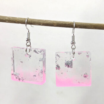 Colored Silver Gold Leaf Mica Small Square Resin Earrings - Image 5