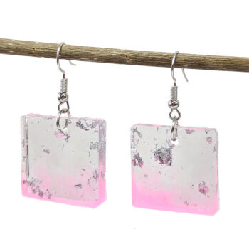 Colored Silver Gold Leaf Mica Small Square Resin Earrings