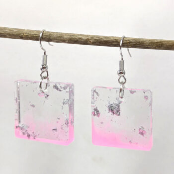 Colored Silver Gold Leaf Mica Small Square Resin Earrings - Image 3