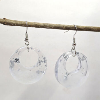 Silver Gold Leaf Mica Hoop Resin Earrings - Image 5