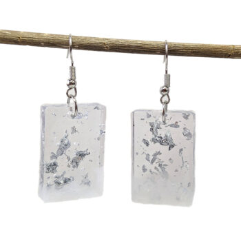 Silver Gold Leaf Mica Rectangle Resin Earrings