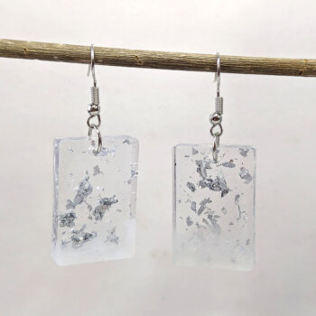 Silver Gold Leaf Mica Rectangle Resin Earrings - Image 3