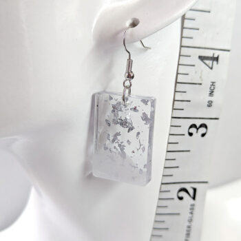 Silver Gold Leaf Mica Rectangle Resin Earrings - Image 2