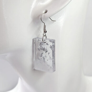 Silver Gold Leaf Mica Rectangle Resin Earrings - Image 5