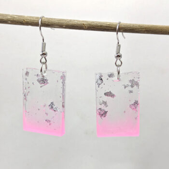 Colored Silver Gold Leaf Mica Rectangle Resin Earrings - Image 5