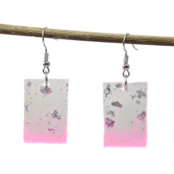 Colored Silver Gold Leaf Mica Rectangle Resin Earrings