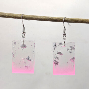 Colored Silver Gold Leaf Mica Rectangle Resin Earrings - Image 3