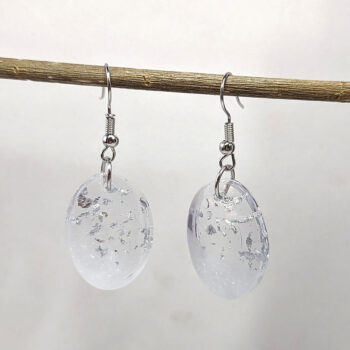 Silver Gold Leaf Mica Small Oval Resin Earrings - Image 6