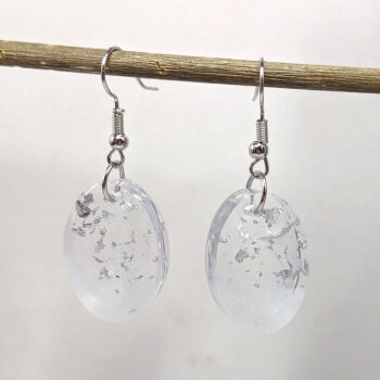 Silver Gold Leaf Mica Small Oval Resin Earrings - Image 5