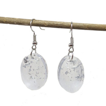 Silver Gold Leaf Mica Small Oval Resin Earrings