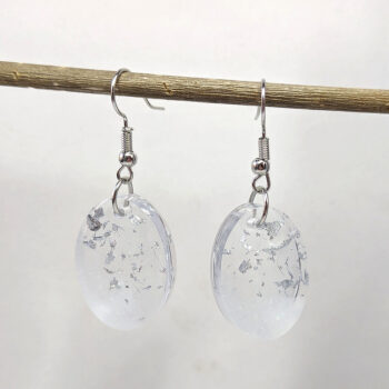 Silver Gold Leaf Mica Small Oval Resin Earrings - Image 3