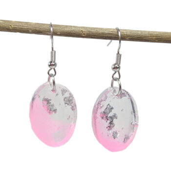 Colored Silver Gold Leaf Mica Small Oval Resin Earrings