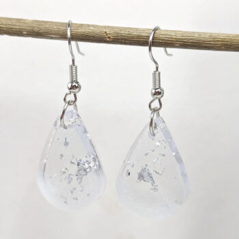 Silver Gold Leaf Mica Small Teardrop Resin Earrings - Image 5