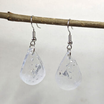 Silver Gold Leaf Mica Small Teardrop Resin Earrings - Image 3