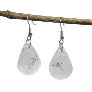 Silver Gold Leaf Mica Small Teardrop Resin Earrings