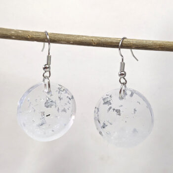 Silver Gold Leaf Mica Small Circle Resin Earrings - Image 3