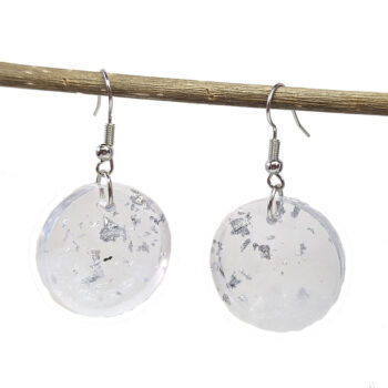 Silver Gold Leaf Mica Small Circle Resin Earrings