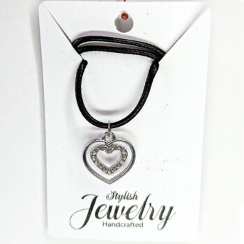 Silver Double Heart Rhinestones Necklace - Image 7