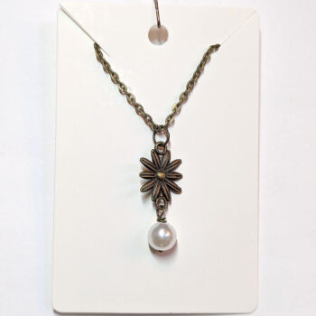 Antique Bronze Dainty Daisy Flower With Pearl Necklace - Image 7