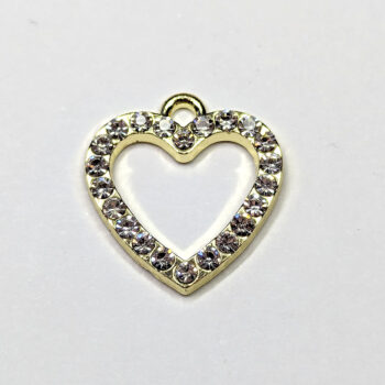 Clear Rhinestone Hollow Heart Charm Gold