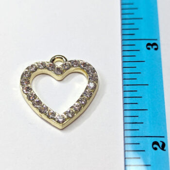 Clear Rhinestone Hollow Heart Charm Gold - Image 2