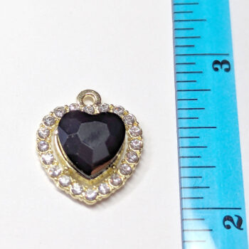 Black Faceted Clear Rhinestone Heart Charm Gold - Image 2