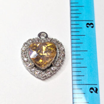 Beige Faceted Clear Rhinestone Heart Charm Silver - Image 4