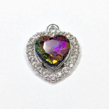 Rainbow Faceted Clear Rhinestone Heart Charm Silver - Image 5