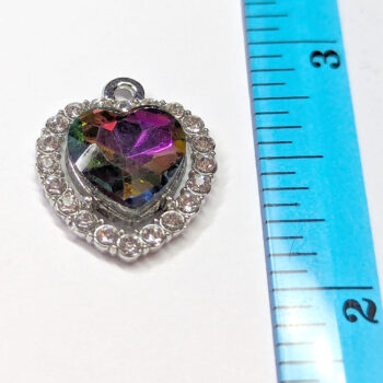 Rainbow Faceted Clear Rhinestone Heart Charm Silver - Image 4