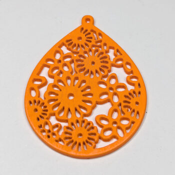 Large Orange Cutout Flowers Teardrop Wood Pendant