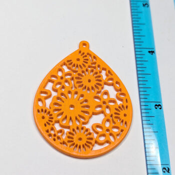 Large Orange Cutout Flowers Teardrop Wood Pendant - Image 2