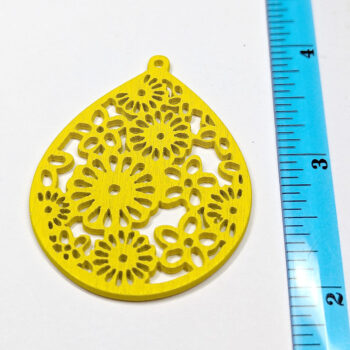 Large Yellow Cutout Flowers Teardrop Wood Pendant - Image 2