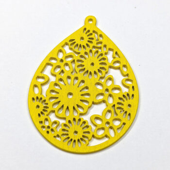 Large Yellow Cutout Flowers Teardrop Wood Pendant