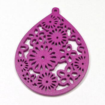 Large Hot Pink Cutout Flowers Teardrop Wood Pendant