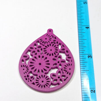 Large Hot Pink Cutout Flowers Teardrop Wood Pendant - Image 2