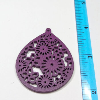 Large Purple Cutout Flowers Teardrop Wood Pendant - Image 2