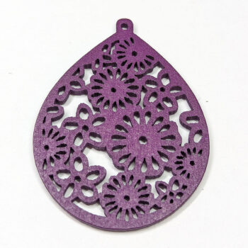 Large Purple Cutout Flowers Teardrop Wood Pendant