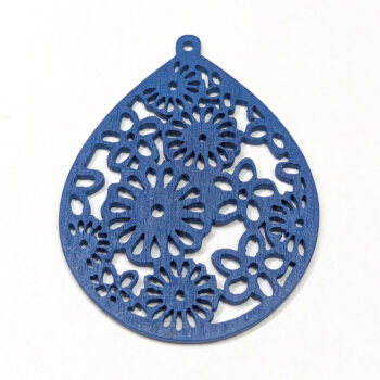 Large Blue Cutout Flowers Teardrop Wood Pendant