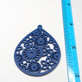 Large Blue Cutout Flowers Teardrop Wood Pendant - Image 2