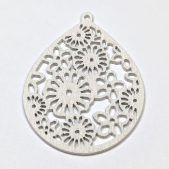 Large White Cutout Flowers Teardrop Wood Pendant