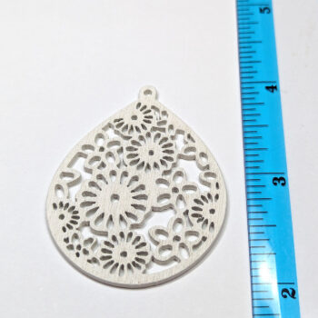 Large White Cutout Flowers Teardrop Wood Pendant - Image 2