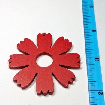 Large Red Eight Petals Flower Teardrop Wood Pendant - Image 2