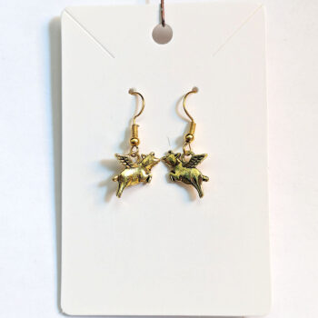 Antique Gold Flying Pig Earrings - Image 4