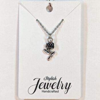 Small Antique Silver Rose Flower Necklace - Image 5