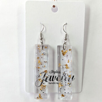 Silver Glitter Gold Leaf Mica Long Rectangle Resin Earrings - Image 5