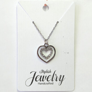 Silver Double Heart Rhinestones Necklace - Image 6
