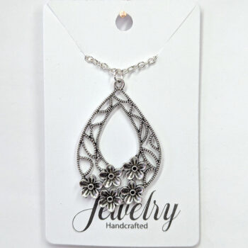 Antique Silver Teardrop with Flowers Vintage Style Necklace - Image 6