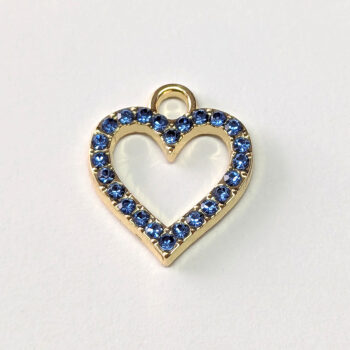 Blue Rhinestone Hollow Heart Charm Gold