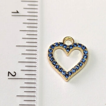 Blue Rhinestone Hollow Heart Charm Gold - Image 3