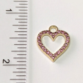 Pink Rhinestone Hollow Heart Charm Gold - Image 2